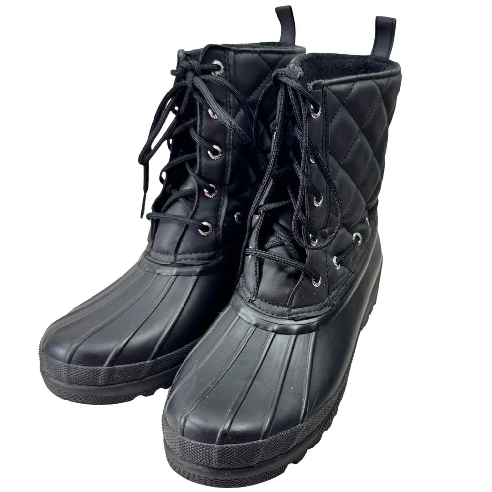 Sperry Saltwater Duck Boots Womens 7 Black Quilted Waterproof Rain‎ STS83693